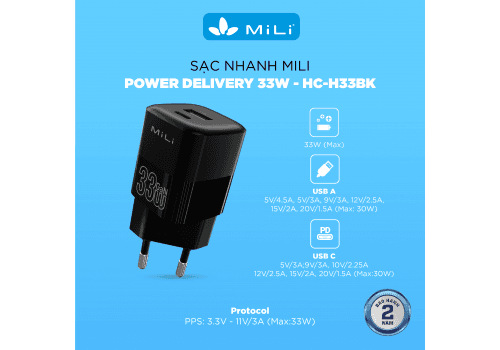 Sạc PD 33W GaN MiLi - HC-H33BK