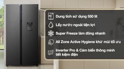 Hisense Inverter 550 lít Side By Side RS708N4EBND 550 lít