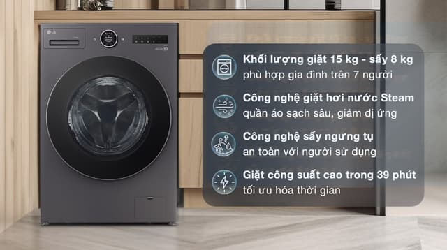LG Inverter giặt 15 kg - sấy 8 kg F2515RNTG 15kg