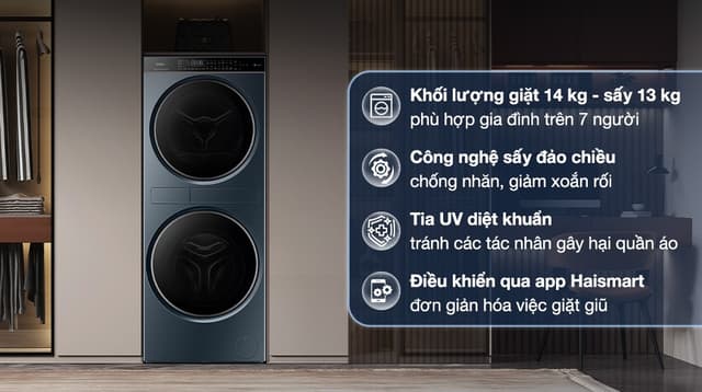 Haier Laundry Center Inverter giặt 14 kg - sấy 13 kg HWD140-BD14LCU1L (GN) 14kg