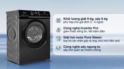 Hisense Inverter giặt 9 kg - sấy 6 kg WD90N1Y 9kg