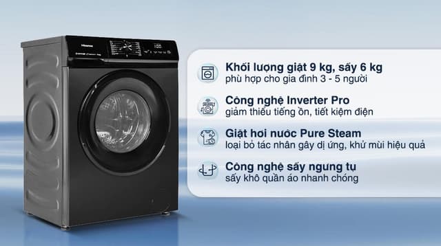 Hisense Inverter giặt 9 kg - sấy 6 kg WD90N1Y 9kg