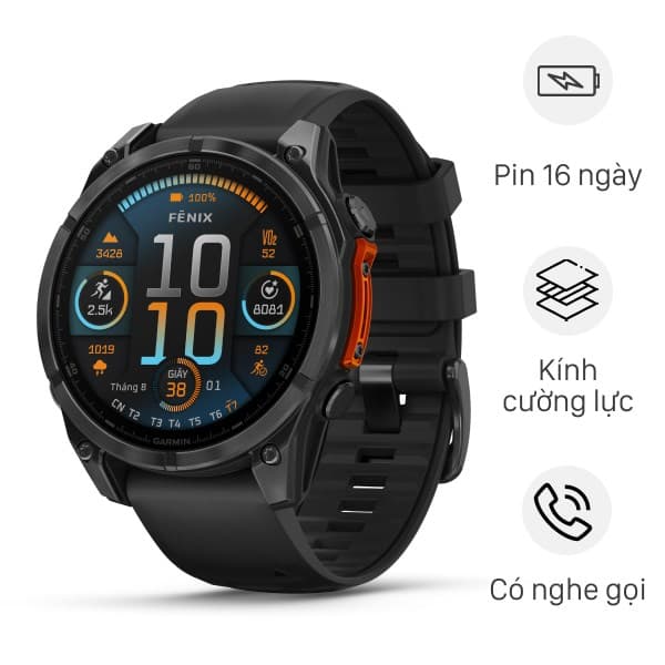 Garmin Fenix 8 viền thép dây silicone 47mm