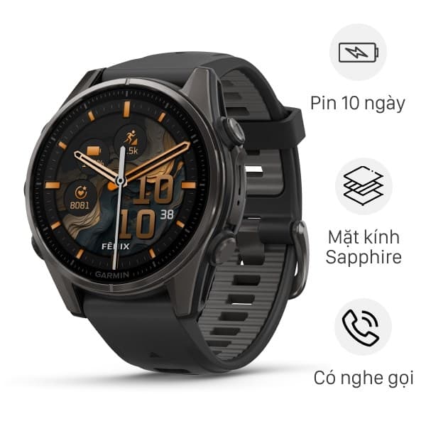 Garmin Fenix 8 Sapphire viền Titanium dây silicone 43mm