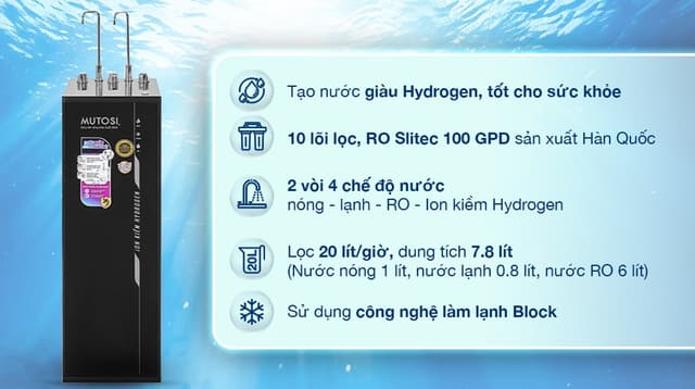 Máy lọc nước nóng lạnh nguội ion kiềm Mutosi Hydrogen 10 cấp MP-S1021H