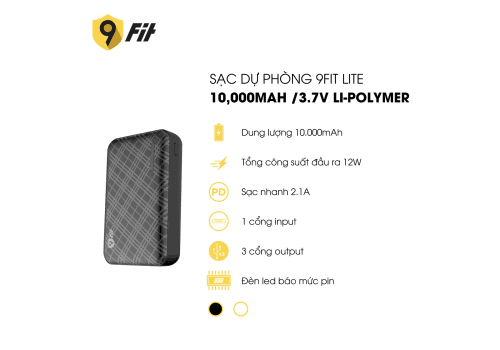 Sạc dự phòng 9FIT Lite 10,000mAh /3.7V Li-Polymer - 9PL10K03B