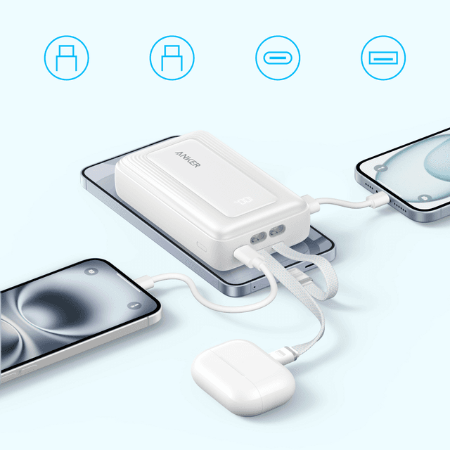 Sạc dự phòng Anker Zolo 1C1A 45W 20000mah (Built-In Dual USB-C Cables) Trắng (White) B2B_A1681