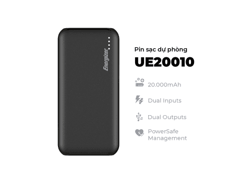 Sạc dự phòng Energizer 20,000mAh /3.7V Li-Polymer - UE20010BK