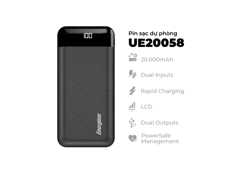 Sạc dự phòng Energizer 20,000mAh /3.7V Li-Polymer - UE20058BK