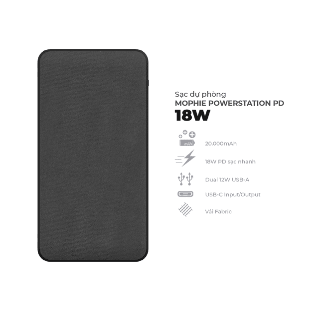 Sạc dự phòng mophie powerstation 20,000mAh PD - Black - 401106004