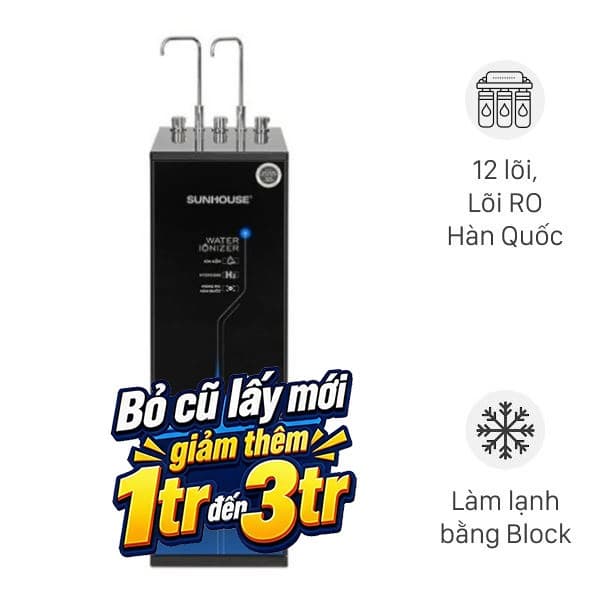 Máy lọc nước RO nóng nguội lạnh Hydrogen Sunhouse UltraX SHA76656LA 12 lõi