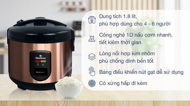 BlueStone Nồi cơm nắp gài BlueStone 1.8 lít RCB-5520 1.8 lít