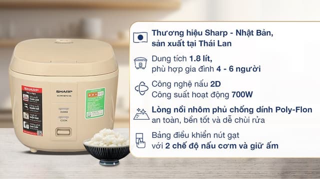 Sharp 1.8 lít KS-PR18ETV-VA 1.8 lít