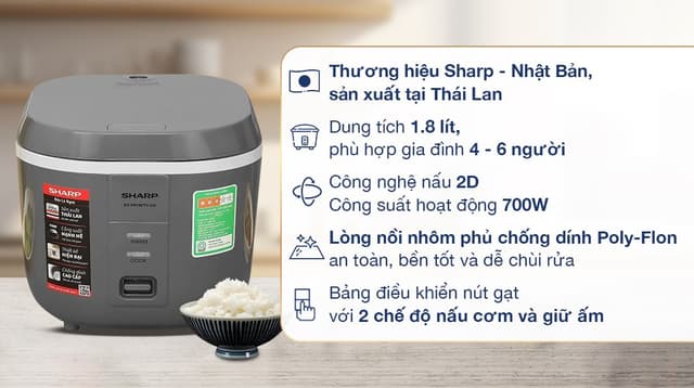 Sharp 1.8 lít KS-PR19ETV-GR 1.8 lít