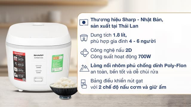 Sharp 1.8 lít KS-PR20ETV-WH 1.8 lít