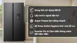 Hisense Inverter 550 lít Side By Side RS708N4EBND 550 lít