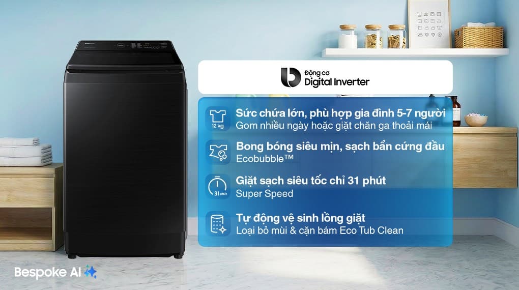 Máy giặt Samsung Inverter 12kg WA12CG5745BVSV cửa trên
