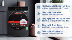 Toshiba Inverter giặt 10.5 kg - sấy 7 kg TWD-T25BZU115MWV (MG) 10.5kg