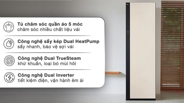 Tủ chăm sóc quần áo thông minh LG Styler Inverter 5 móc SC5MBR80H