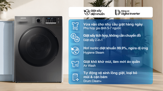 Samsung Ecobubble Inverter giặt 10 kg - sấy 6 kg WD10HG4U04BBSV 10kg