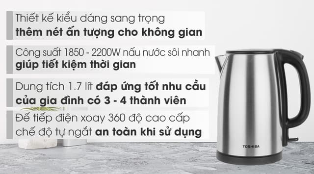 Toshiba Bình đun siêu tốc 1.7 lít KT-17SH2NV 1.7 lít