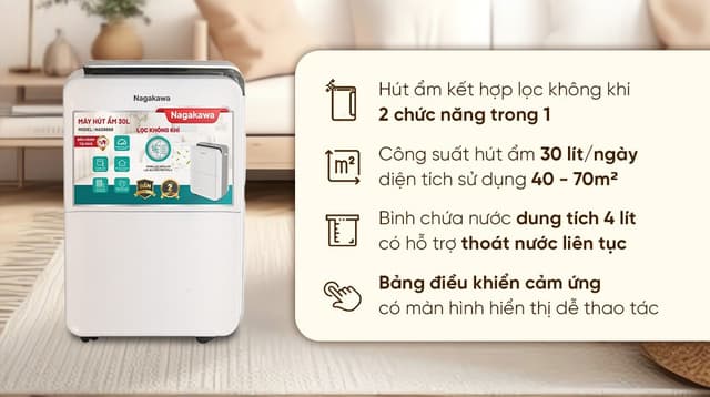 Máy hút ẩm kết hợp lọc không khí Nagakawa NAD8668