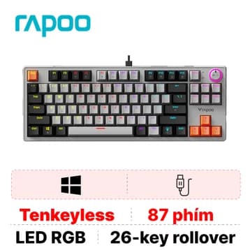Bàn phím cơ có dây Rapoo V501-87 đen xám cam
