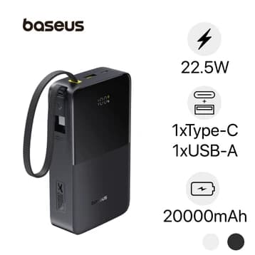 Pin dự phòng Baseus Enerfill Bipow 2 Pro màn hình số 20.000mAh 22.5W kèm cáp