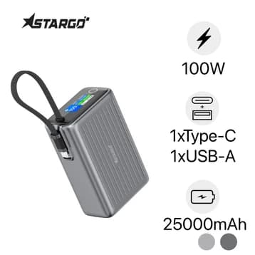 Pin dự phòng StarGO Hypercharge 25000mAh 100W tích hợp màn hình + cáp Type-C