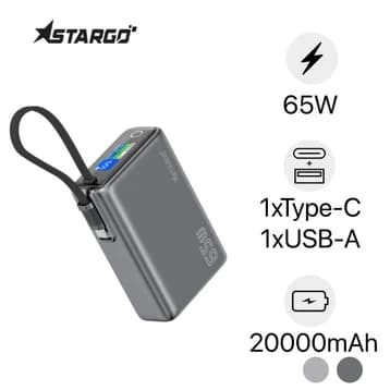 Pin sạc dự phòng StarGO Hypercharge 20000mAh 65W tích hợp màn hình + cáp Type-C