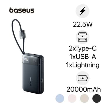 Pin dự phòng Baseus Enerfill FC11 màn hình 20.000mAh 22.5W kèm cáp Type-C - Lightning