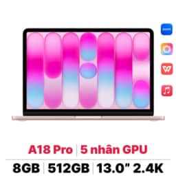 Apple MacBook Neo A18 Pro 2026 6CPU 5GPU Touch ID Chip Apple A18 Pro CPU 6 lõi với 2 lõi hiệu năng và 4 lõi tiết kiệm điện 8GB 512GB
