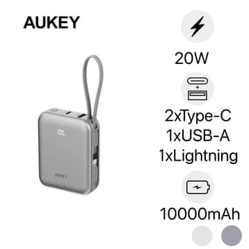 Pin sạc dự phòng Aukey PB-Y91L 10.000mAh 20W tích hợp cáp type C + type L