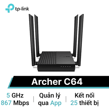 Router Wifi băng tầng kép AC1200 TP-Link Archer C64 Mumimo