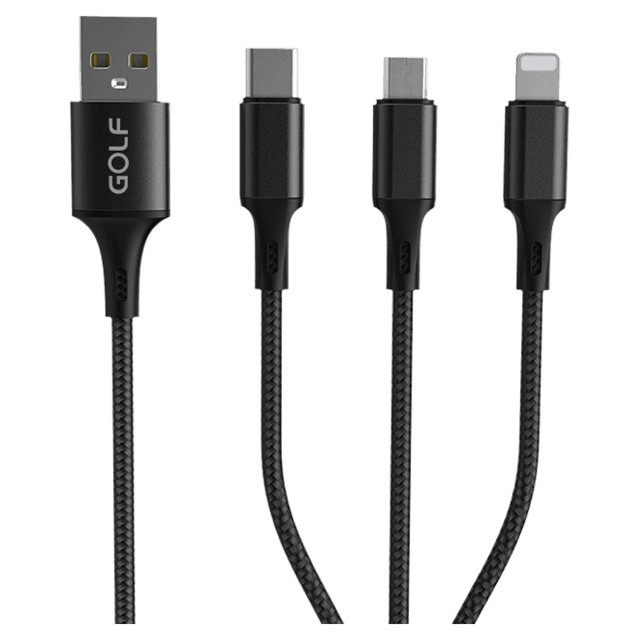 Cáp 3 in 1 sạc nhanh USB A to Type C + Lightning + Micro 1.2m GC-86 Golf