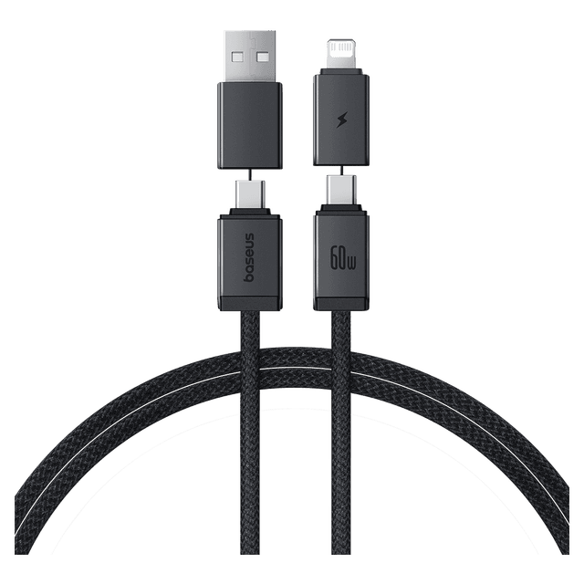Cáp 4 in 1 sạc nhanh USB A + Type C to Type C + Lightning 1m 60W Versatile Baseus