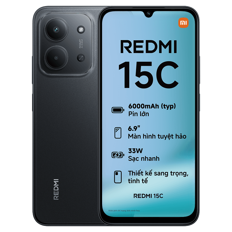 Xiaomi Redmi 15C 8GB 256GB, pin 6000mAh bộ nhớ rộng