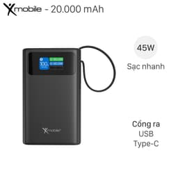 Pin sạc dự phòng Polymer 20000mAh Type C PD QC 3.0 45W Xmobile TFT JP366 kèm Cáp Type C