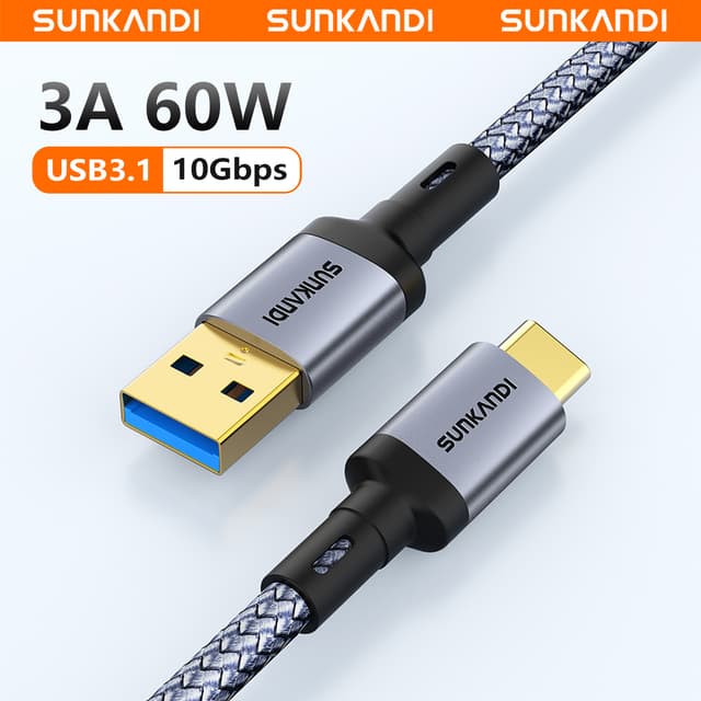 SUNKANDI Cáp USB 3.1A USB-A để Loại-C Cáp sạc nhanh hỗ trợ 10gbps truyền dữ liệu và 5V3A nhanh sạc lý tưởng cho điện thoại di động, máy tính, máy truyền dữ liệu, và các Loại-C thiết bị