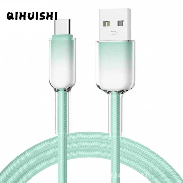 QIHUISHI Cáp sạc nhanh 65W với thiết kế màu sáng tối tinh thể băng cho iPhone và các thiết bị Huawei, USB-C đến bộ sạc bện sét