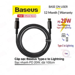 Type-c to Lightning hỗ trợ sạc nhanh PD 20W dành cho iPhone/iPad dài 100cm/200cm